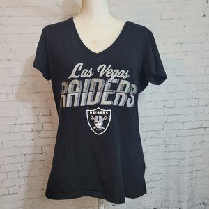 Womens Las Vegas Raiders V-Neck Black Silver T-Shirt Sz XL Glitter Football